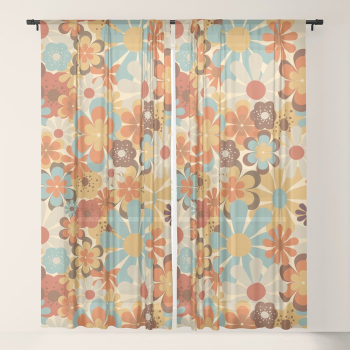 70's Retro Floral Patterned Prints Window Curtain
