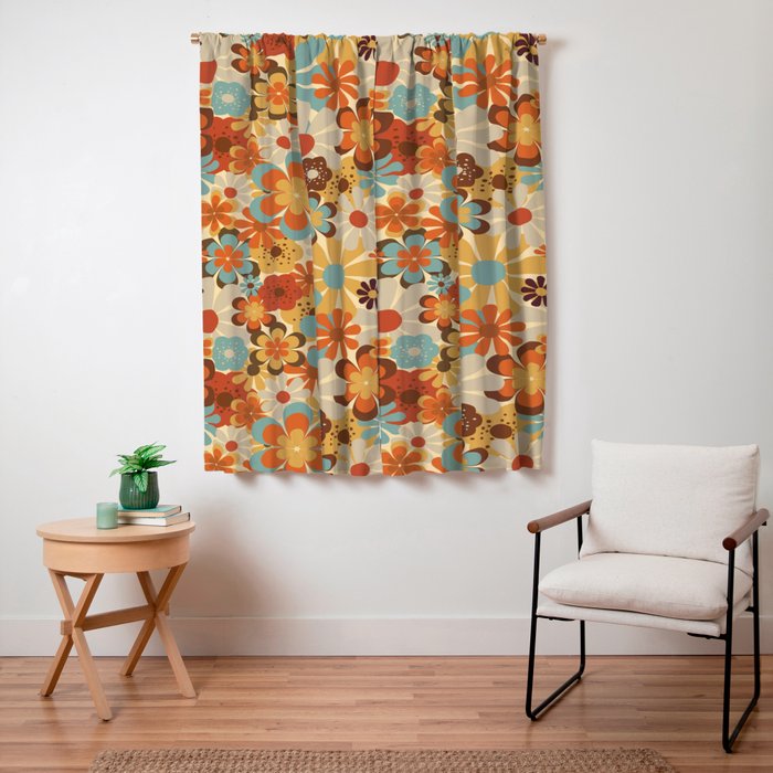 70's Retro Floral Patterned Prints Window Curtain