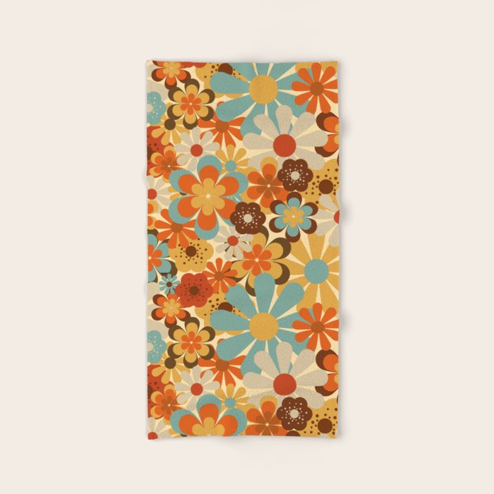 70's Retro Floral Patterned Prints Bath Towel