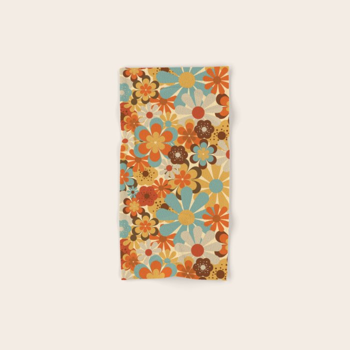 70's Retro Floral Patterned Prints Bath Towel