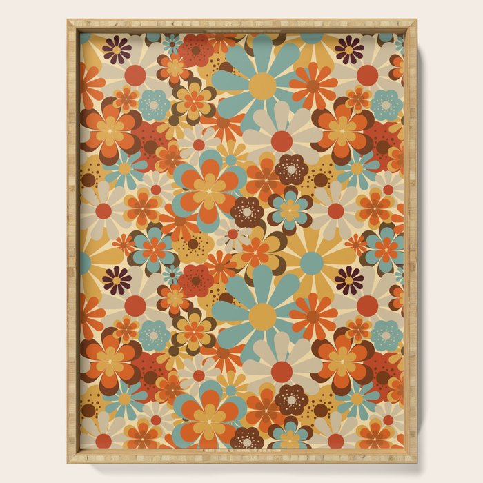 70's Retro Floral Patterned Prints Serving Tray