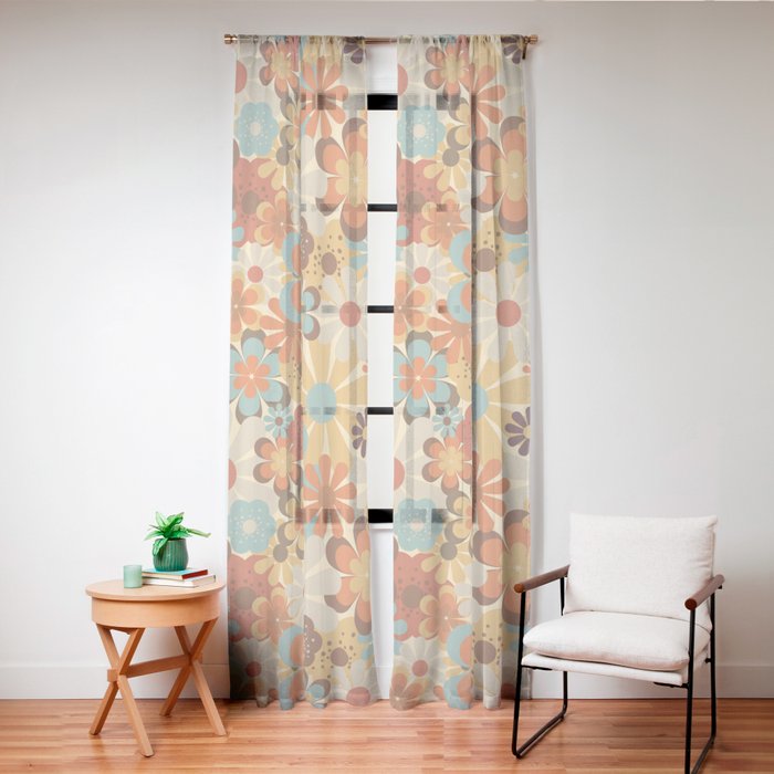 70's Retro Floral Patterned Prints Window Curtain