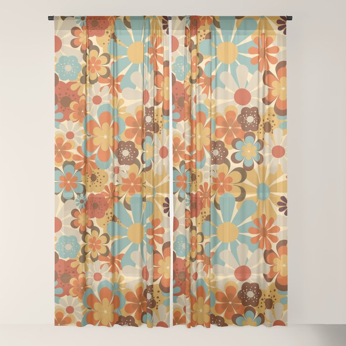 70's Retro Floral Patterned Prints Window Curtain
