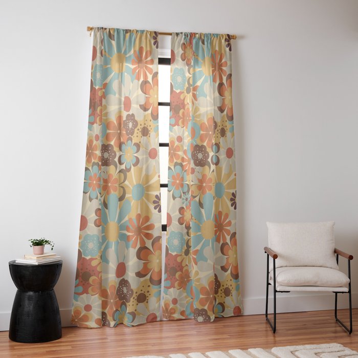 70's Retro Floral Patterned Prints Window Curtain