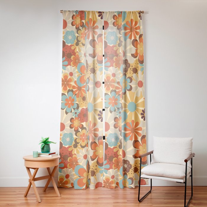 70's Retro Floral Patterned Prints Window Curtain