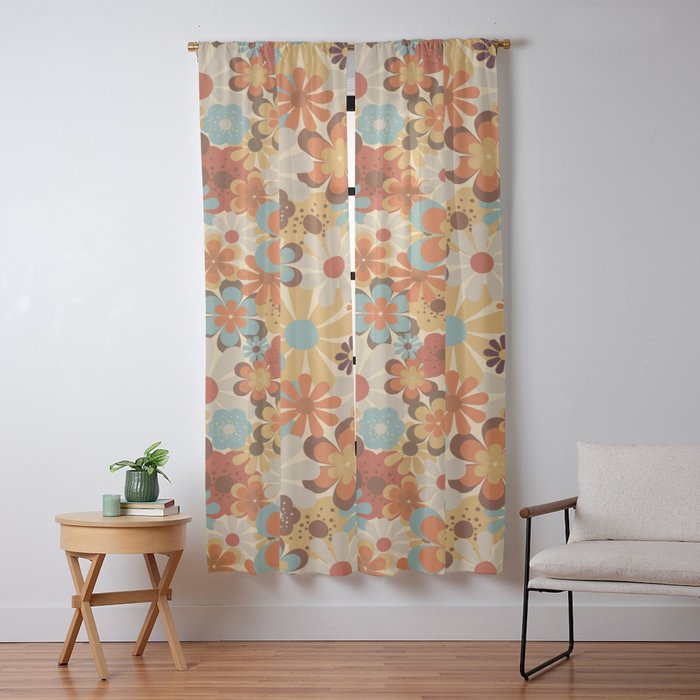 70's Retro Floral Patterned Prints Window Curtain