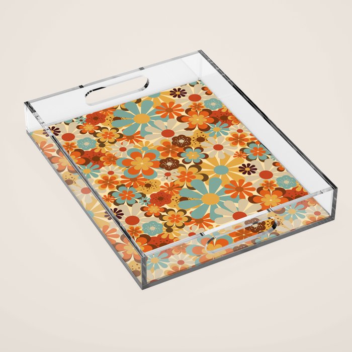 70's Retro Floral Patterned Prints Acrylic Tray