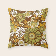 70s Retro Flower Power boho pattern Throw Pillow