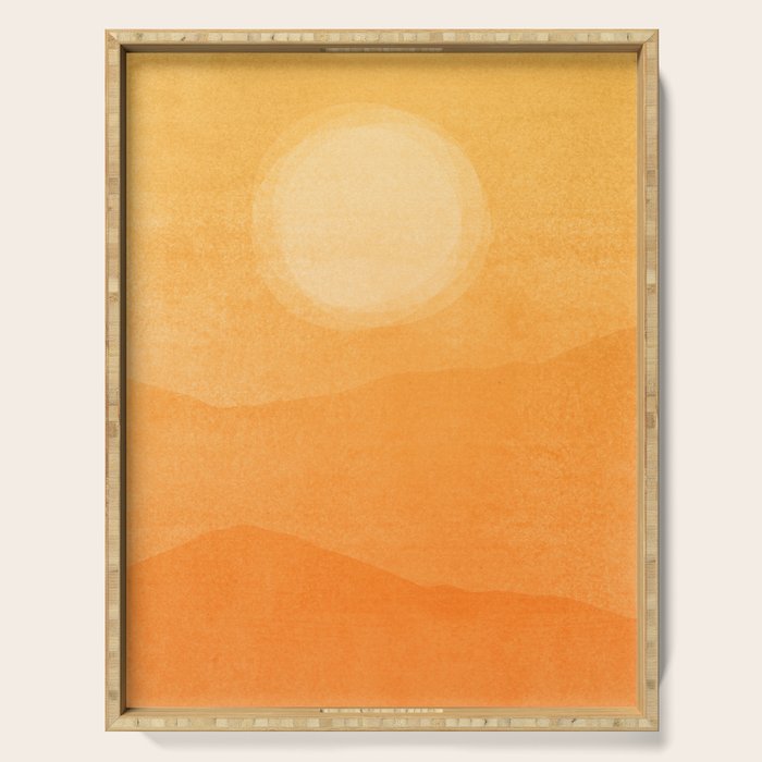 70s Style Golden Sunset Abstract Landscape Serving Tray