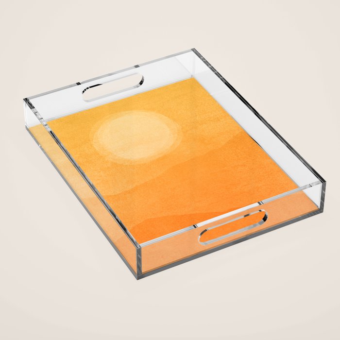 70s Style Golden Sunset Abstract Landscape Acrylic Tray