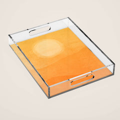 70s Style Golden Sunset Abstract Landscape Acrylic Tray