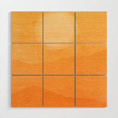 70s Style Golden Sunset Abstract Landscape Wood Wall Art