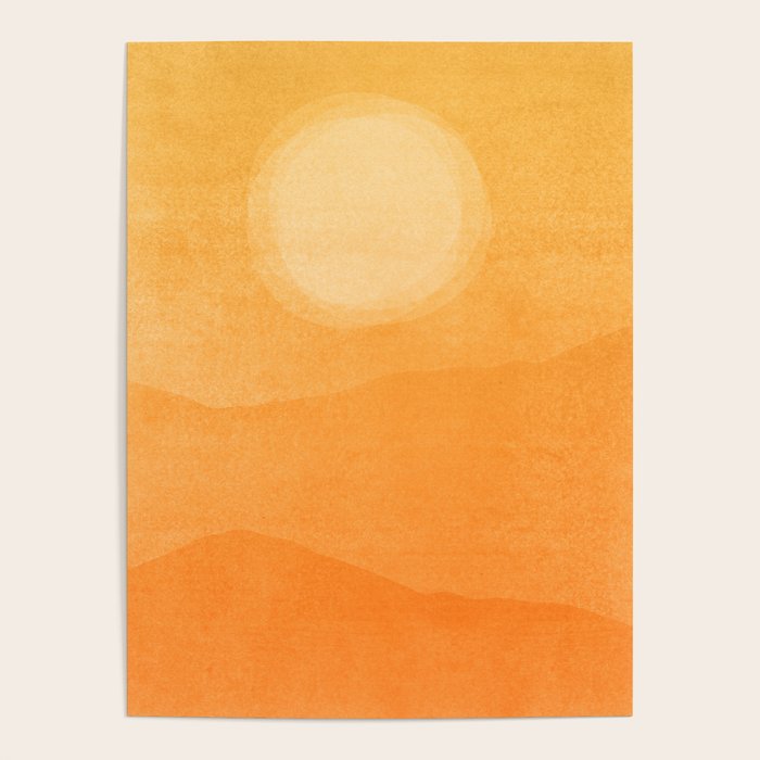 70s Style Golden Sunset Abstract Landscape Poster