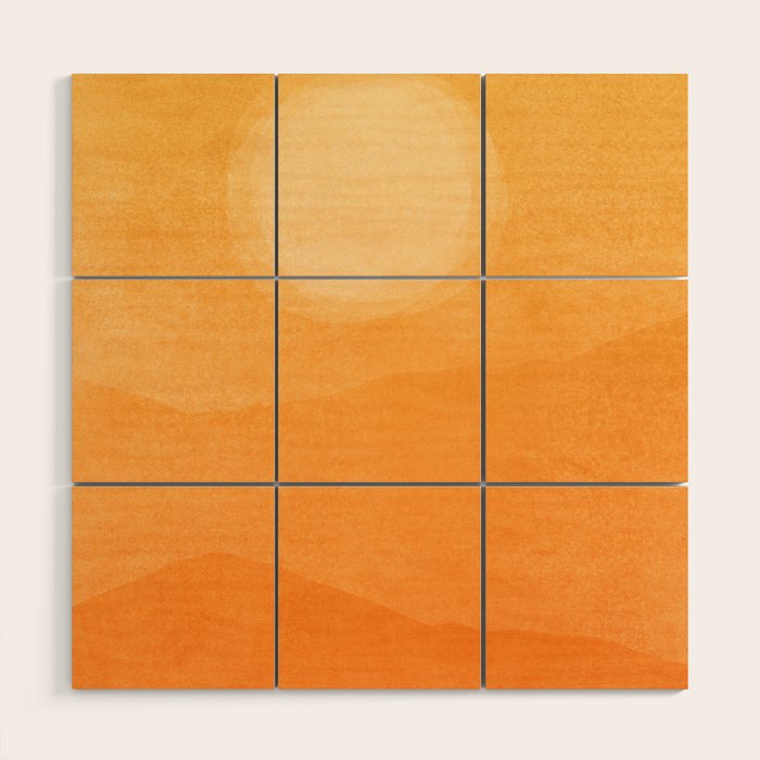 70s Style Golden Sunset Abstract Landscape Wood Wall Art