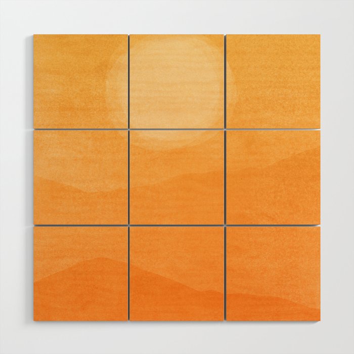 70s Style Golden Sunset Abstract Landscape Wood Wall Art