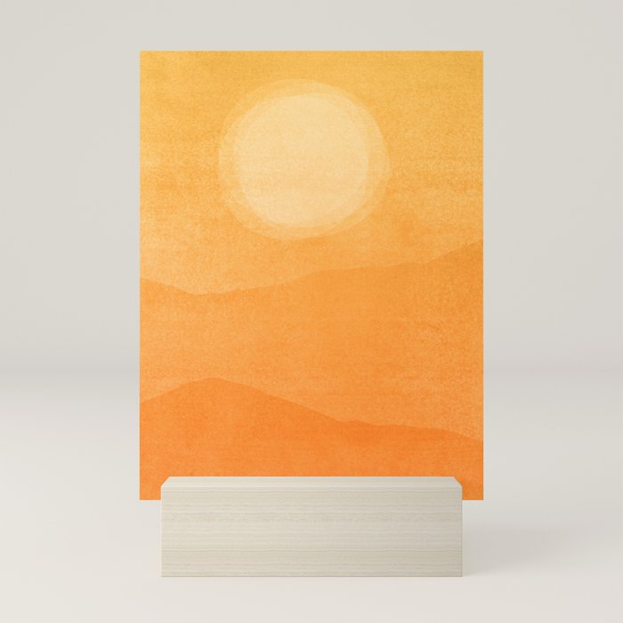 70s Style Golden Sunset Abstract Landscape Mini Art Print