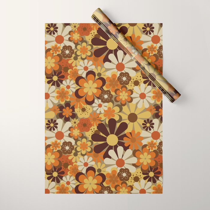 70's Floral Prints, Retro Art Wrapping Paper