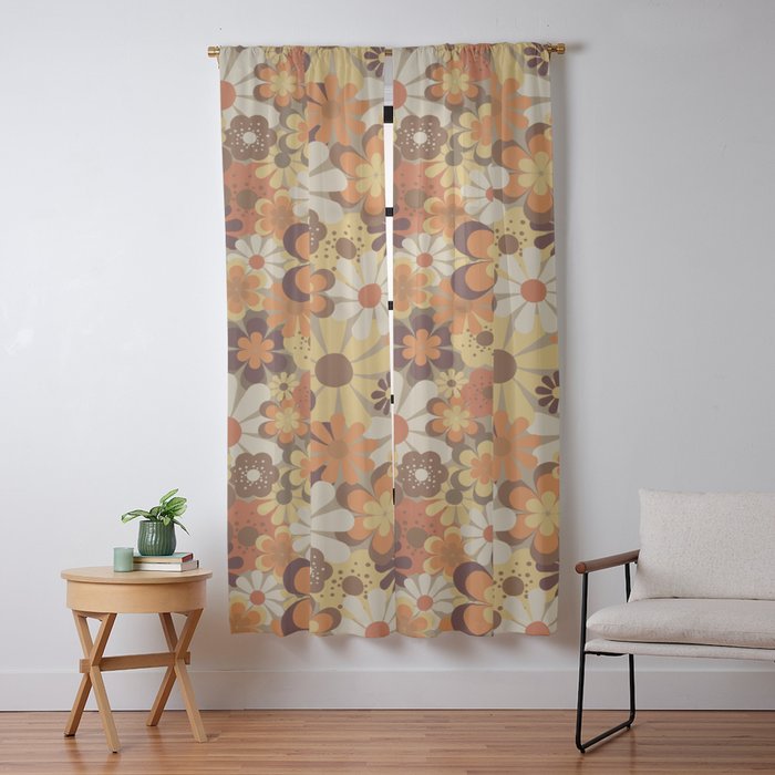 70's Floral Prints, Retro Art Window Curtain