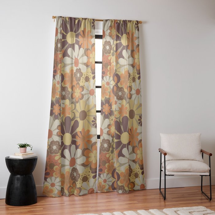 70's Floral Prints, Retro Art Window Curtain