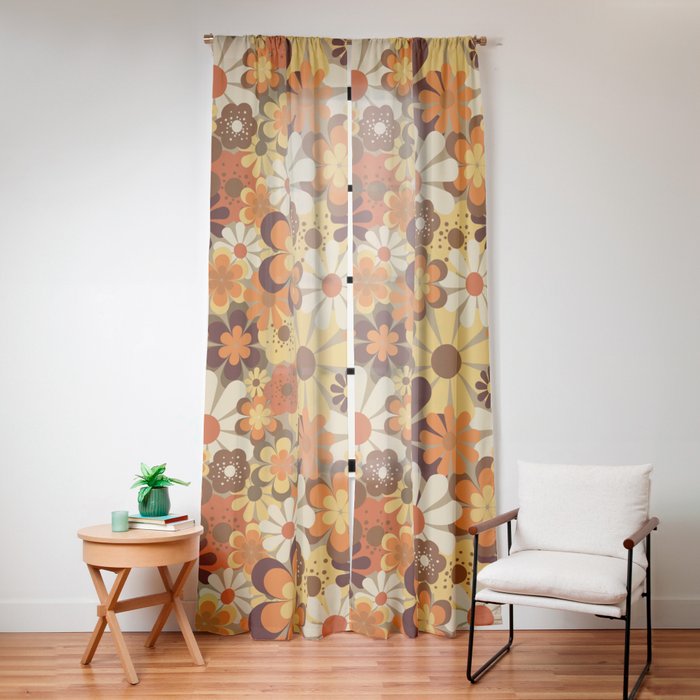 70's Floral Prints, Retro Art Window Curtain