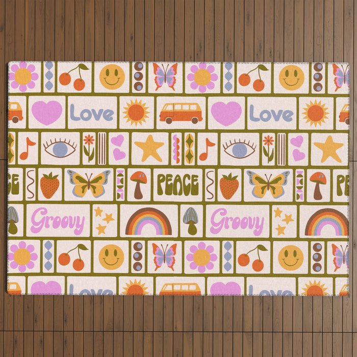 1970s Retro Pop Culture Icons Outdoor Rug