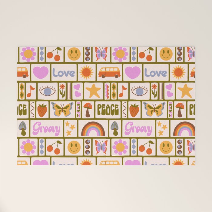1970s Retro Pop Culture Icons Welcome Mat
