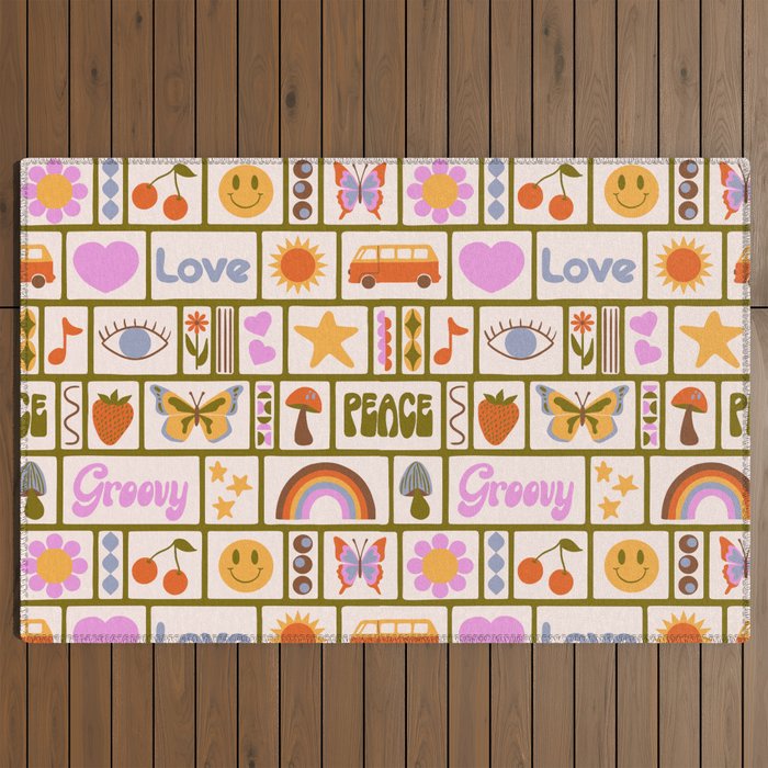 1970s Retro Pop Culture Icons Outdoor Rug