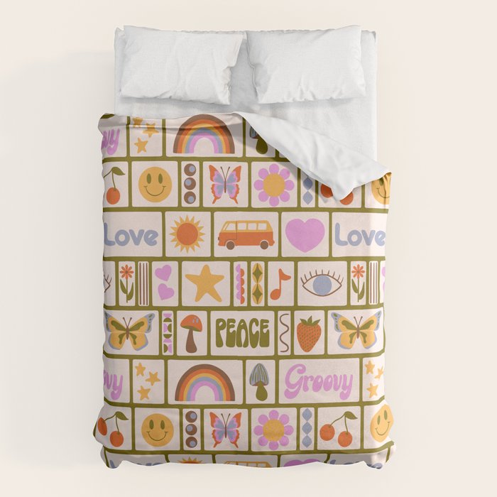 1970s Retro Pop Culture Icons Duvet Cover