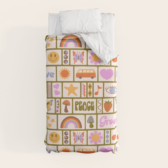1970s Retro Pop Culture Icons Duvet Cover