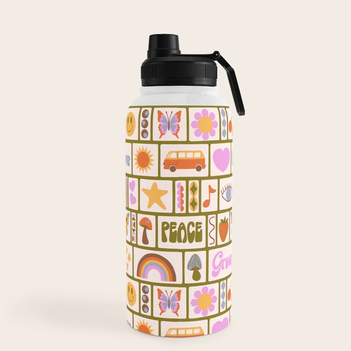 1970s Retro Pop Culture Icons Water Bottle