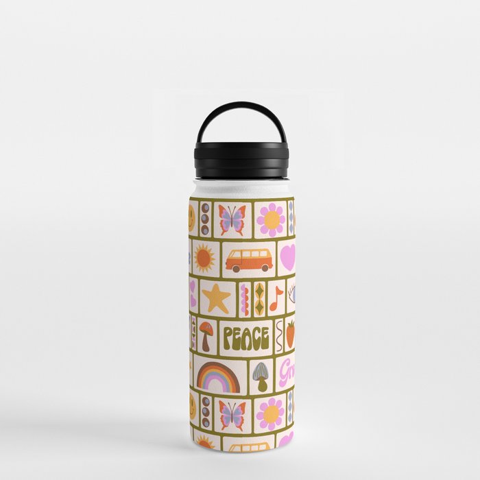 1970s Retro Pop Culture Icons Water Bottle
