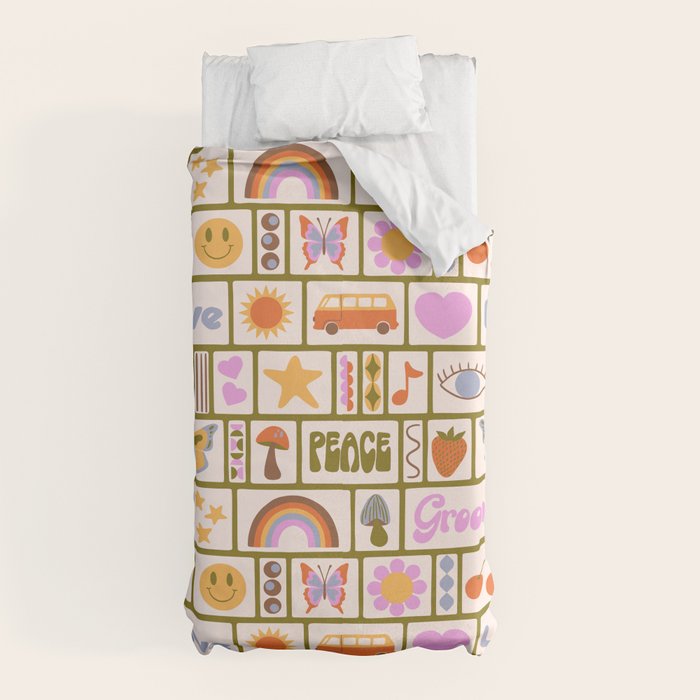 1970s Retro Pop Culture Icons Duvet Cover