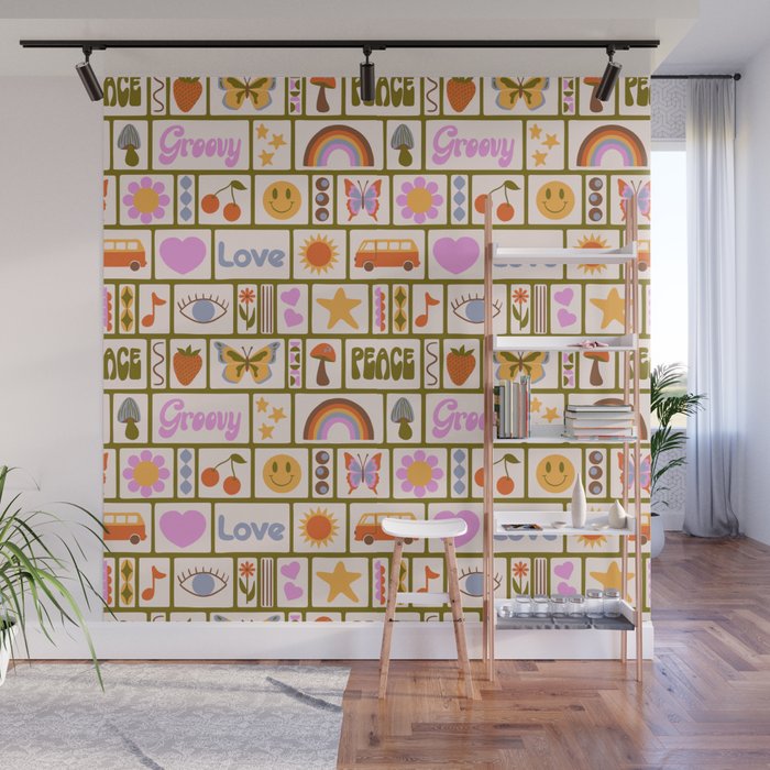 1970s Retro Pop Culture Icons Wall Mural