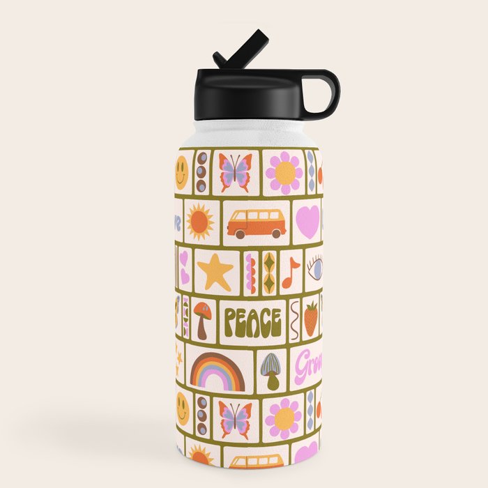 1970s Retro Pop Culture Icons Water Bottle