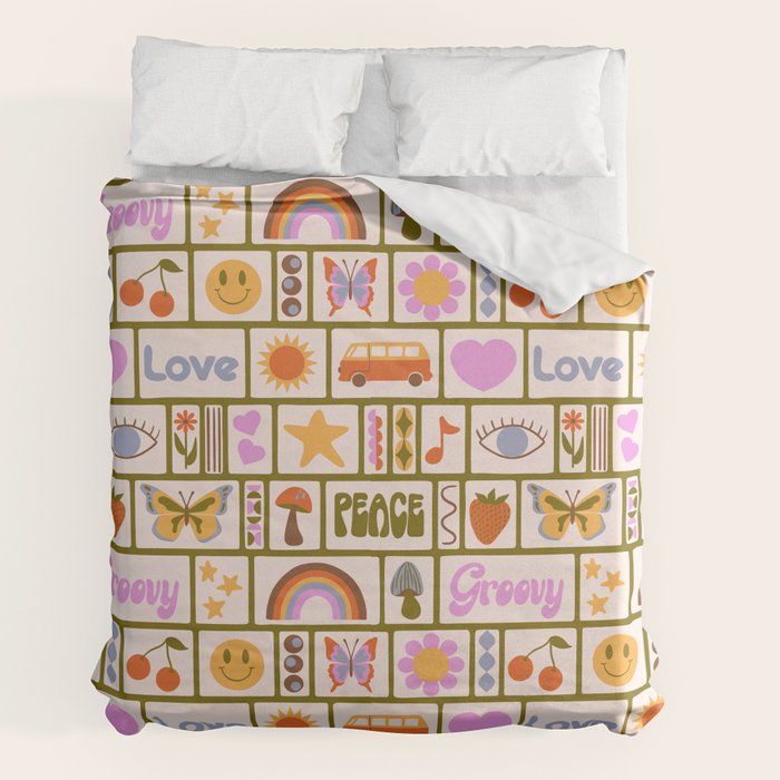 1970s Retro Pop Culture Icons Duvet Cover