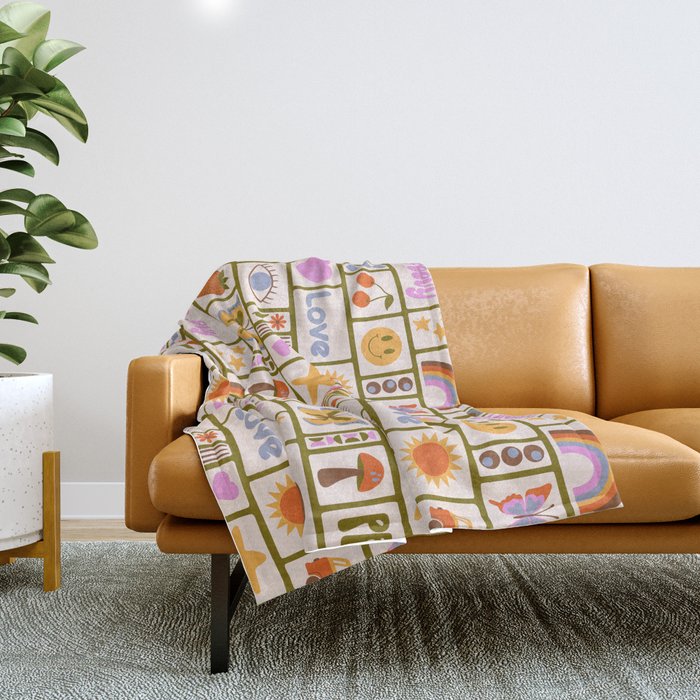 1970s Retro Pop Culture Icons Throw Blanket