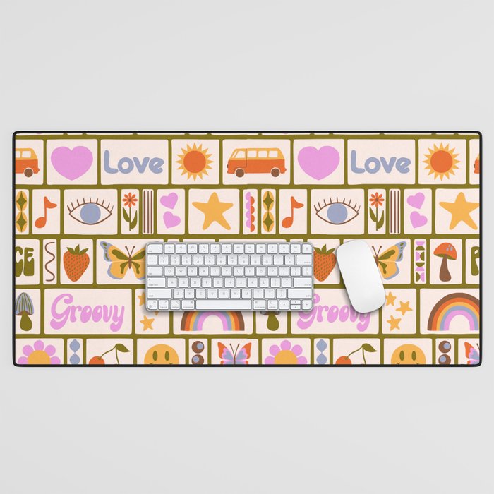 1970s Retro Pop Culture Icons Desk Mat