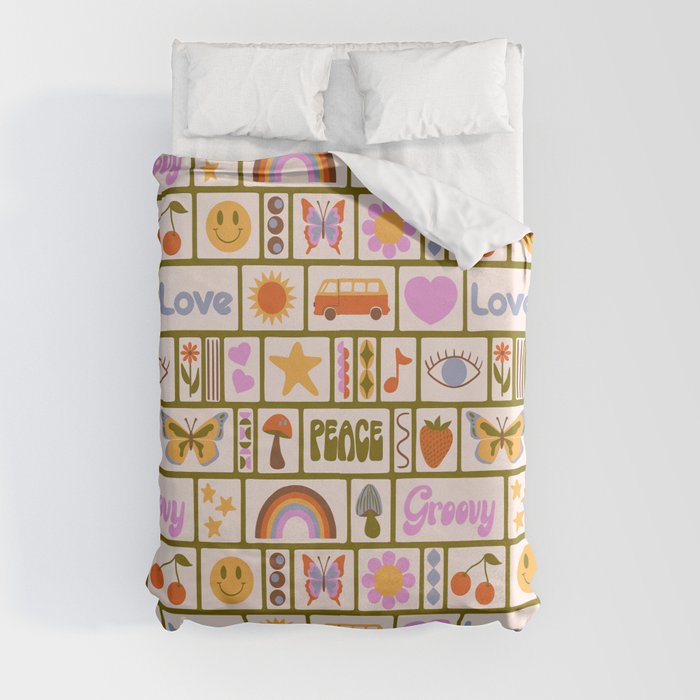 1970s Retro Pop Culture Icons Duvet Cover