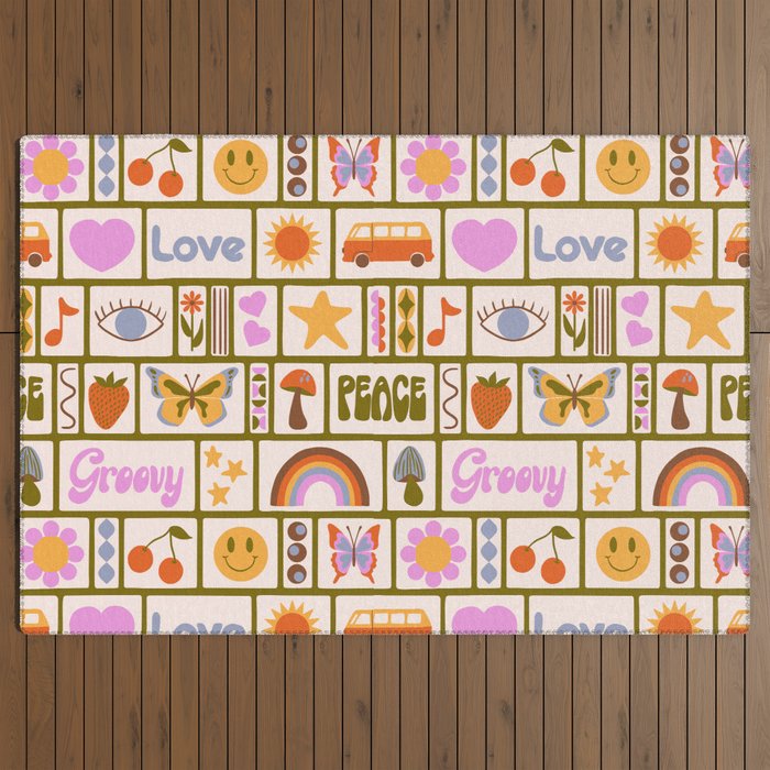 1970s Retro Pop Culture Icons Outdoor Rug