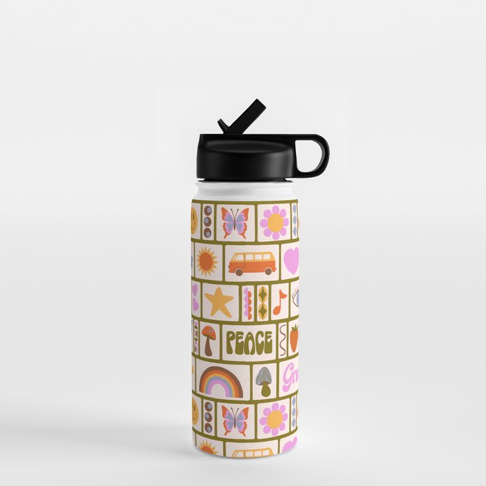 1970s Retro Pop Culture Icons Water Bottle