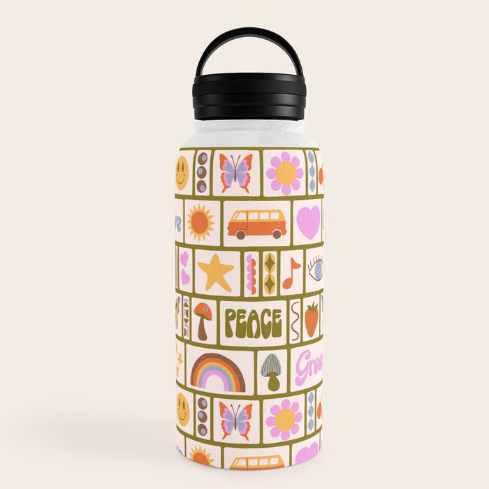 1970s Retro Pop Culture Icons Water Bottle