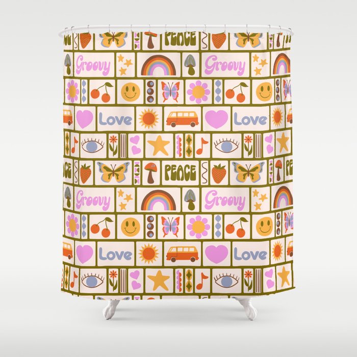 1970s Retro Pop Culture Icons Shower Curtain