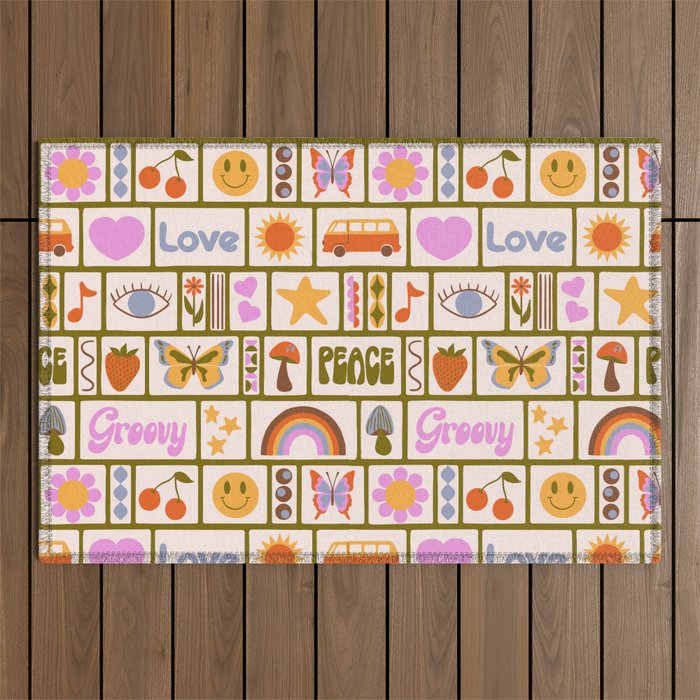 1970s Retro Pop Culture Icons Outdoor Rug