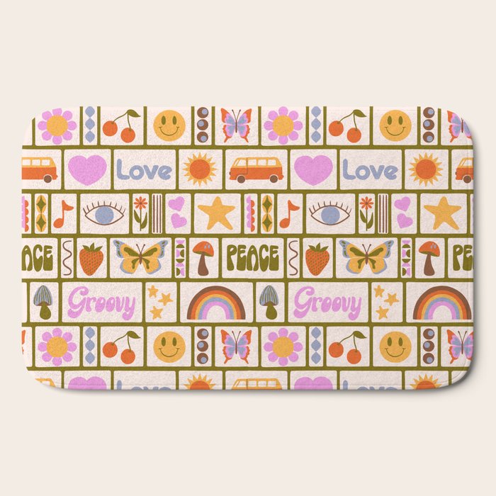 1970s Retro Pop Culture Icons Bath Mat