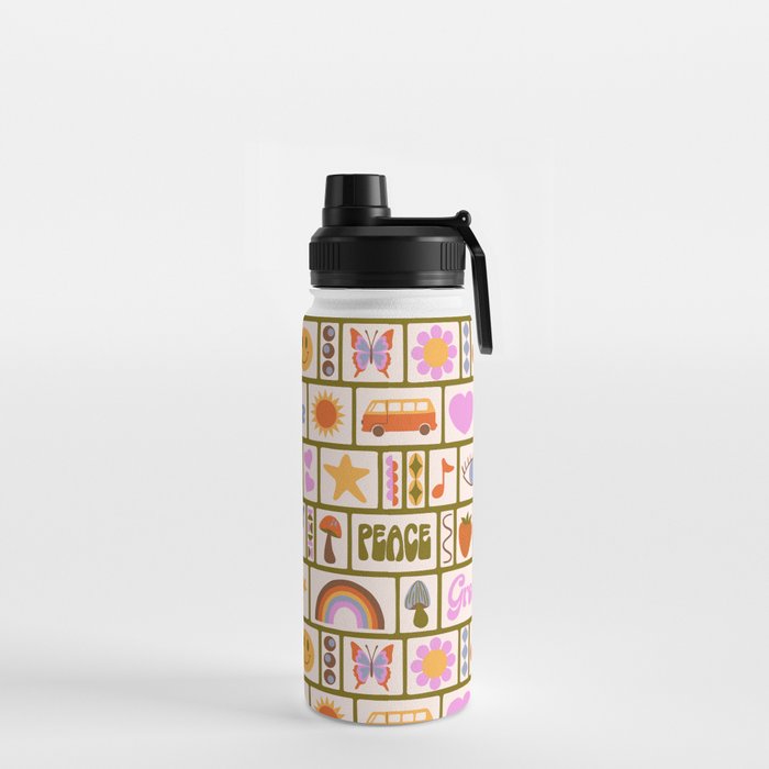 1970s Retro Pop Culture Icons Water Bottle