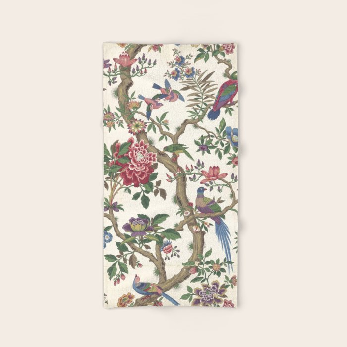 18th Century Chinoiserie Magpie Ivory Peony Garden Bath Towel