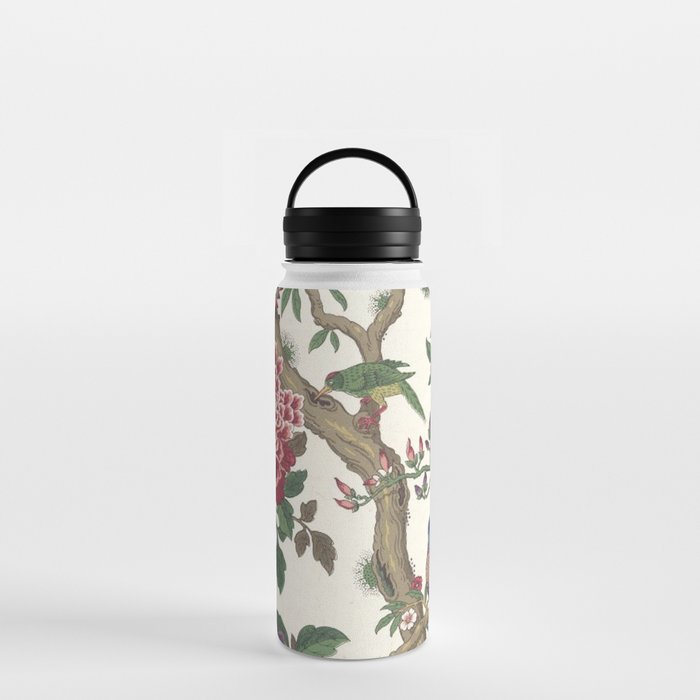 18th Century Chinoiserie Magpie Ivory Peony Garden Water Bottle