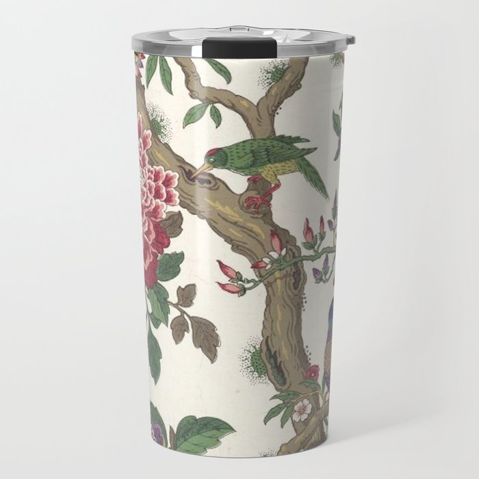 18th Century Chinoiserie Magpie Ivory Peony Garden Travel Mug
