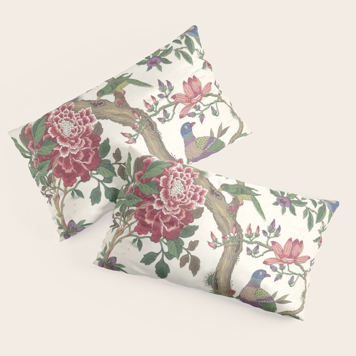 18th Century Chinoiserie Magpie Ivory Peony Garden Pillow Sham