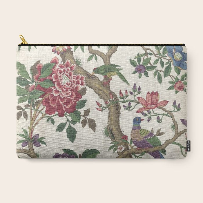 18th Century Chinoiserie Magpie Ivory Peony Garden Carry All Pouch